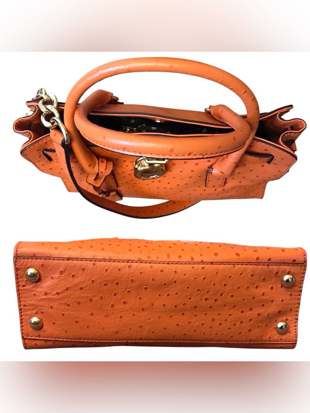 Michael Kors Orange Ostrich-Embossed Satchel Bag - Picture 11 of 13